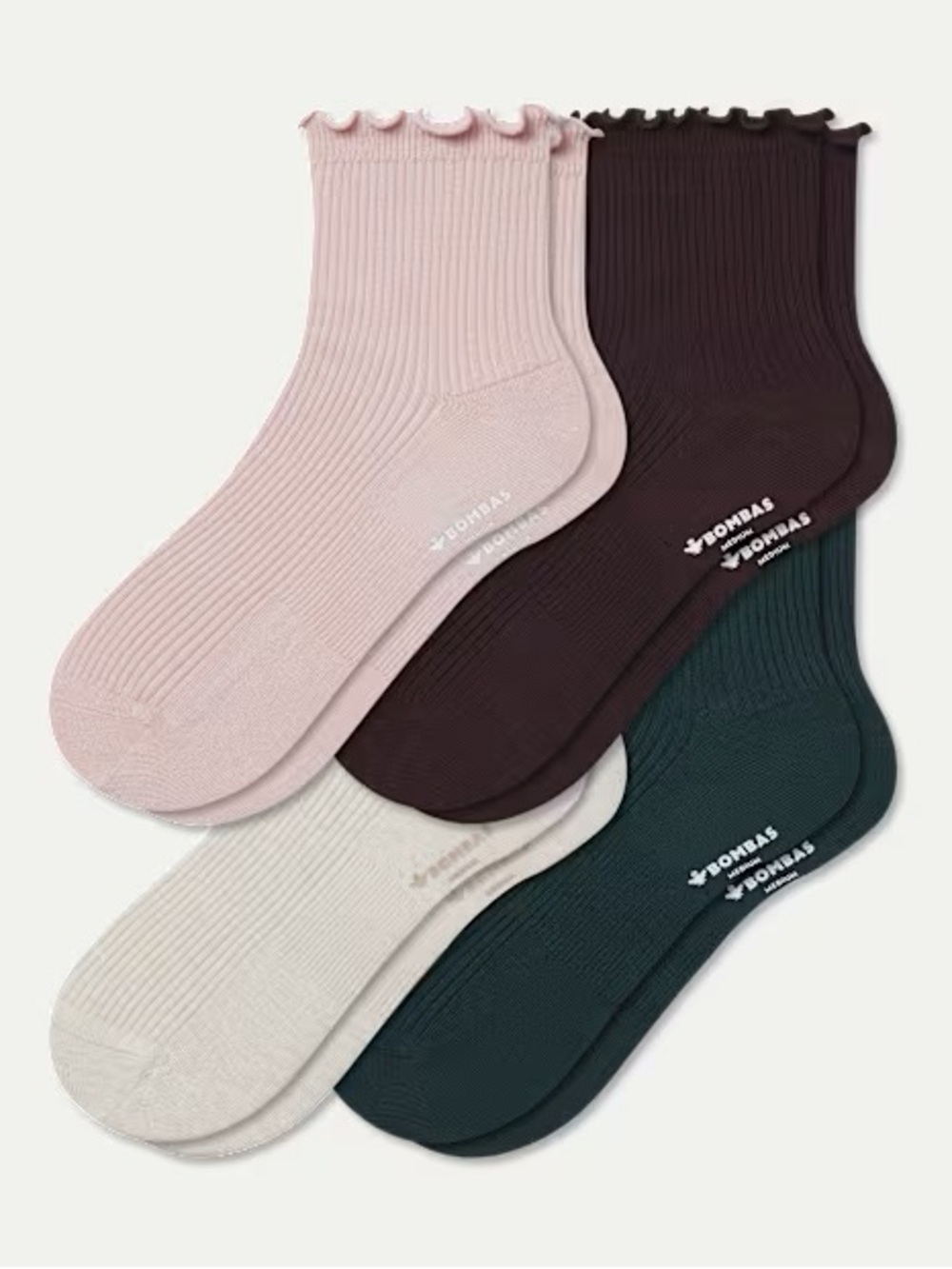 BOMBAS RUFFLE RIB QUARTER SOCK 4-PACK